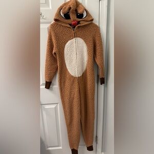 Brown Reindeer Kids Pajamas Onesie with Hood